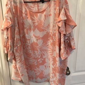 Floral Peach and White Ruffle Sleeve Top